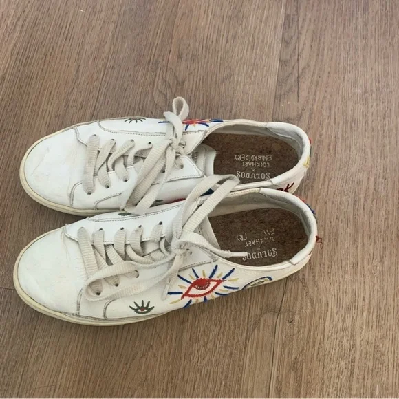 Soludos Lockhart Embroidery White Leather Sneakers Size 7.5 - Picture 4 of 8